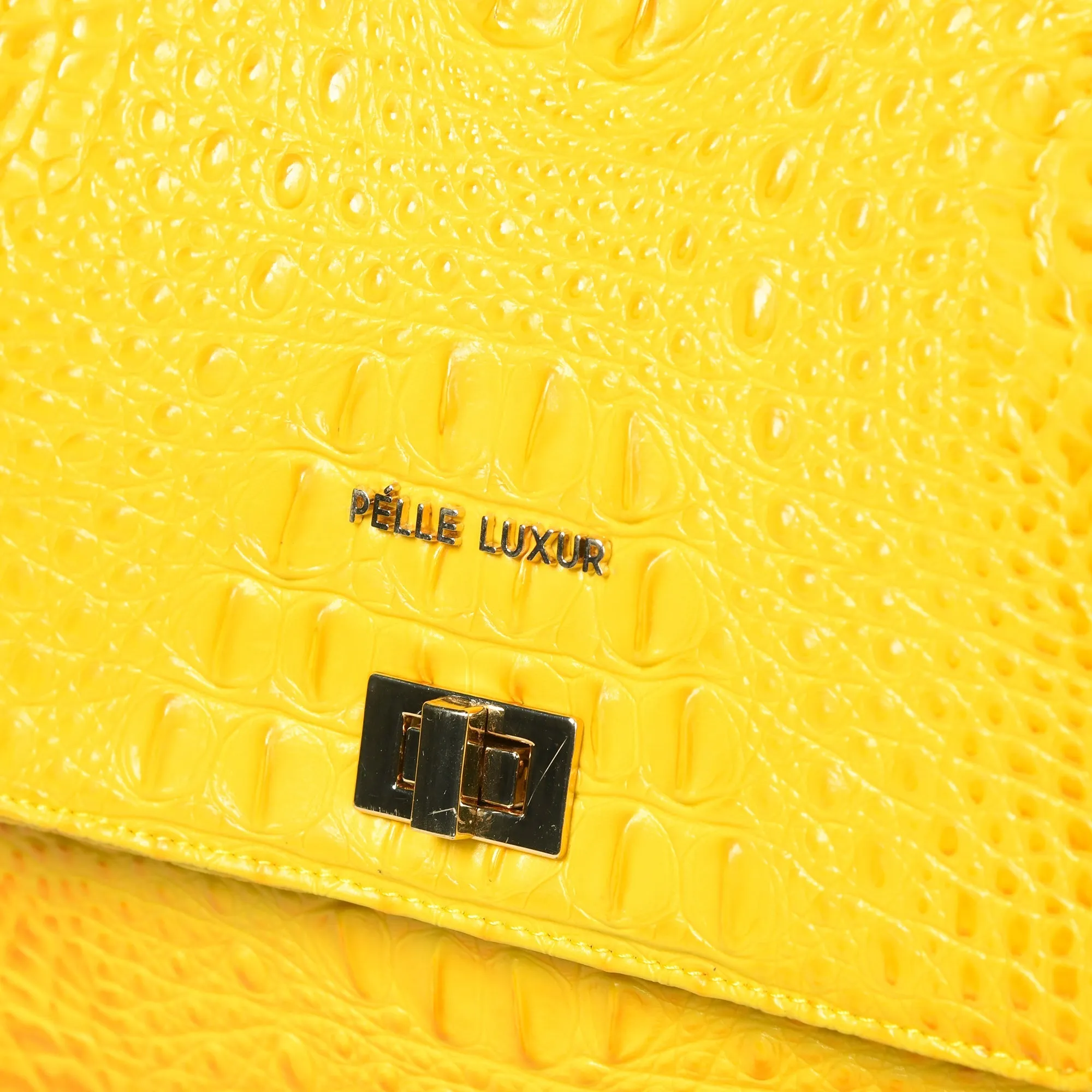 Pelle Luxur Women's Yellow, Premium PU Sling Bag, Medium Size with Turn Lock Closure