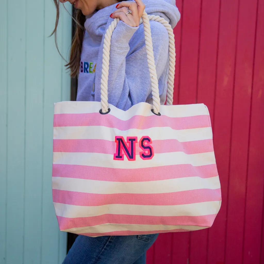 Personalised Embroidered Beach Bag Navy and White