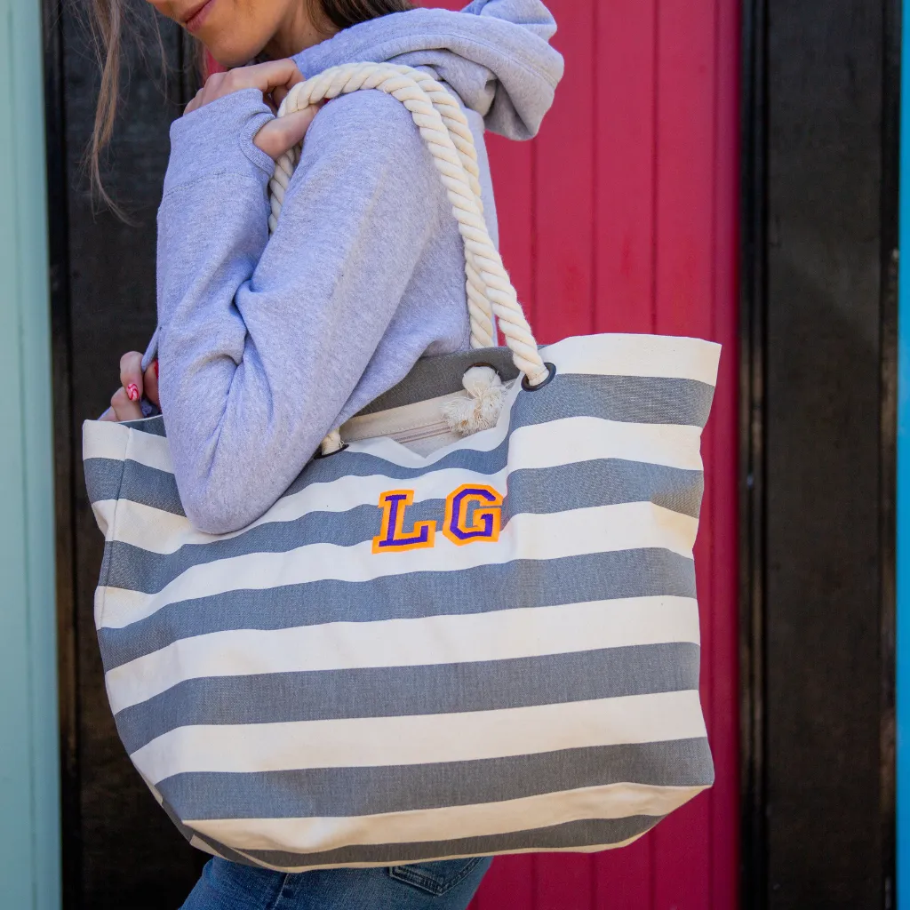 Personalised Embroidered Beach Bag Navy and White