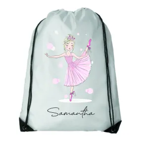 Personalised Little Ballet Girl Drawstring Kids Bag school bag, PE Bag, Swimming Bag, Ballet