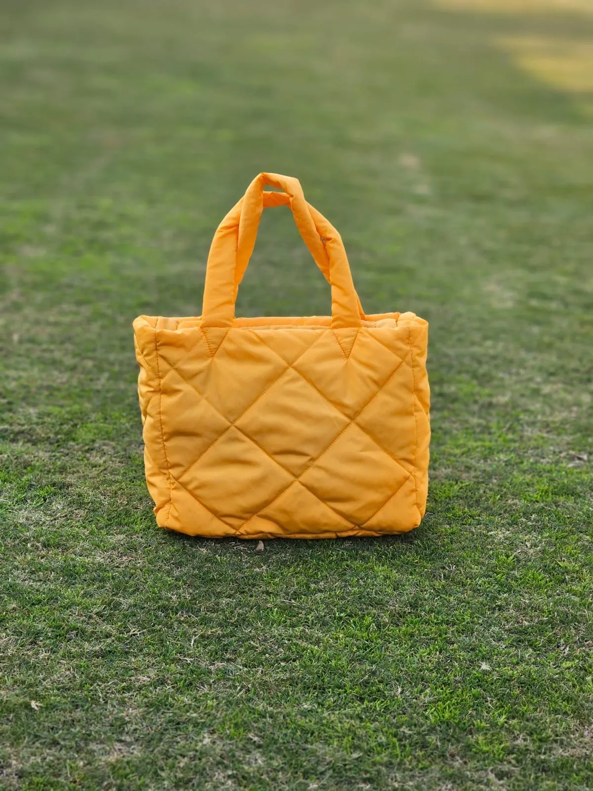 Quilted Tote Bag-Musturd