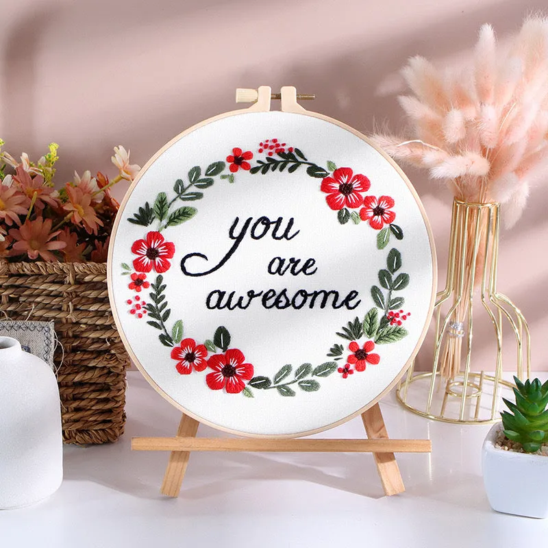 Quotes and Flowers Embroidery DIY Kit 20cm