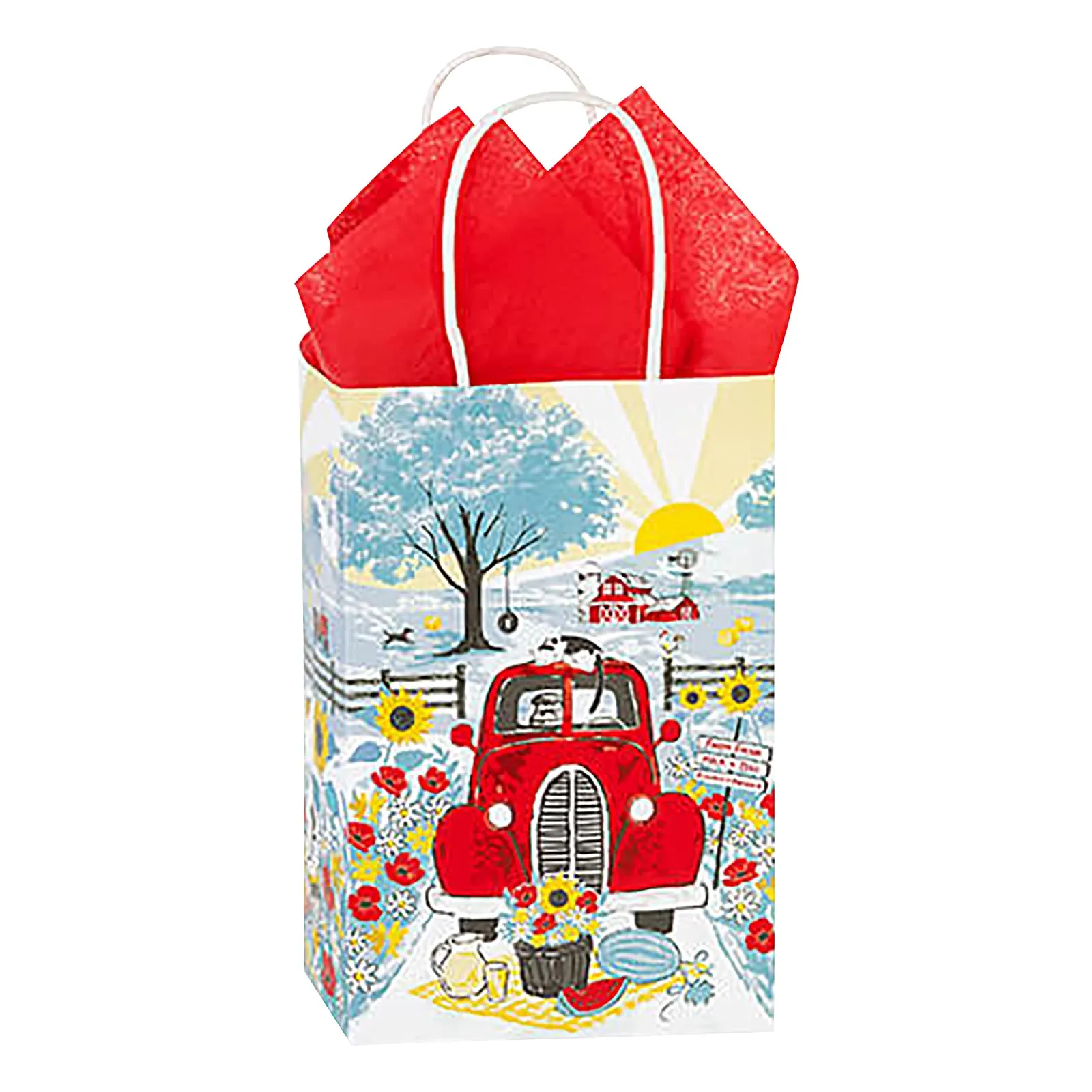 Red Truck & Farm Paper Gift Bags and Party Favor Bags, Small 5.25"x3.5"x8.25" (12 Pack)