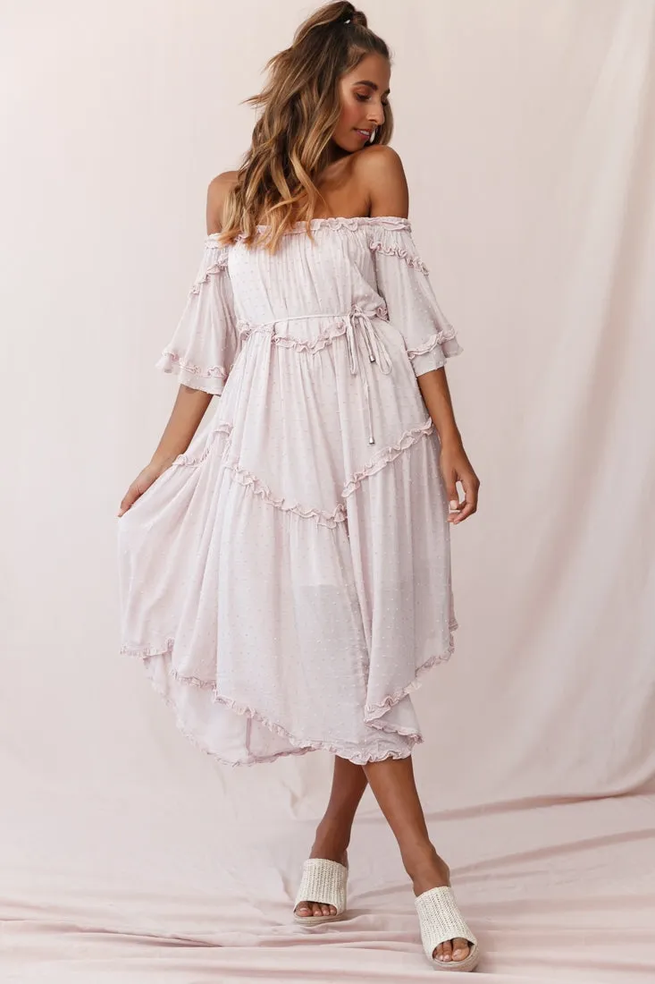 Renoir Off-Shoulder Frill Trim Midi Dress Mauve