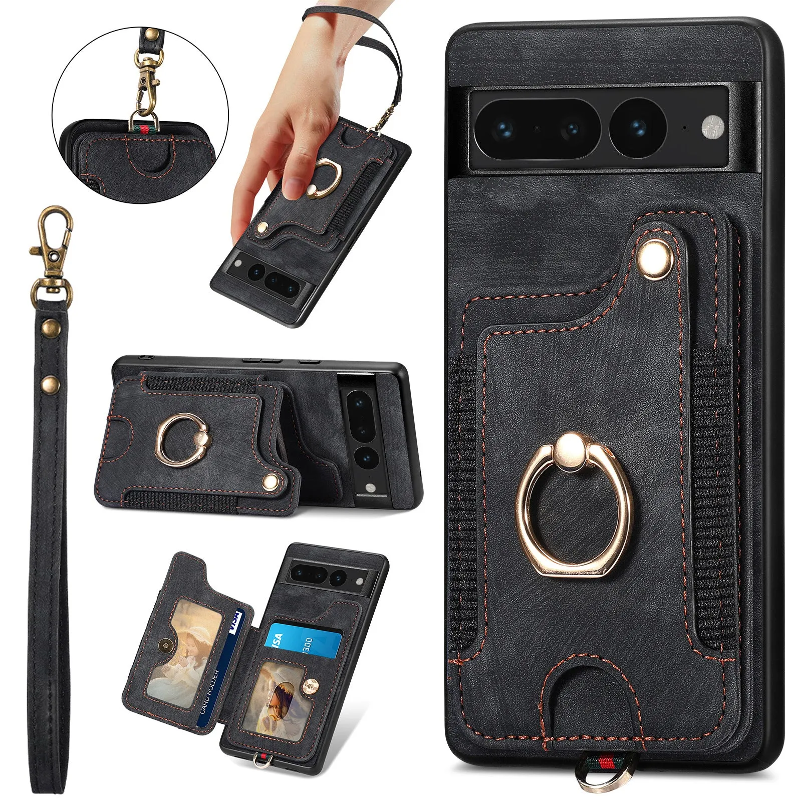 RFID Cards Solt Wallet Leather Case Magnetic Ring Holder Kickstand For Google Pixel987