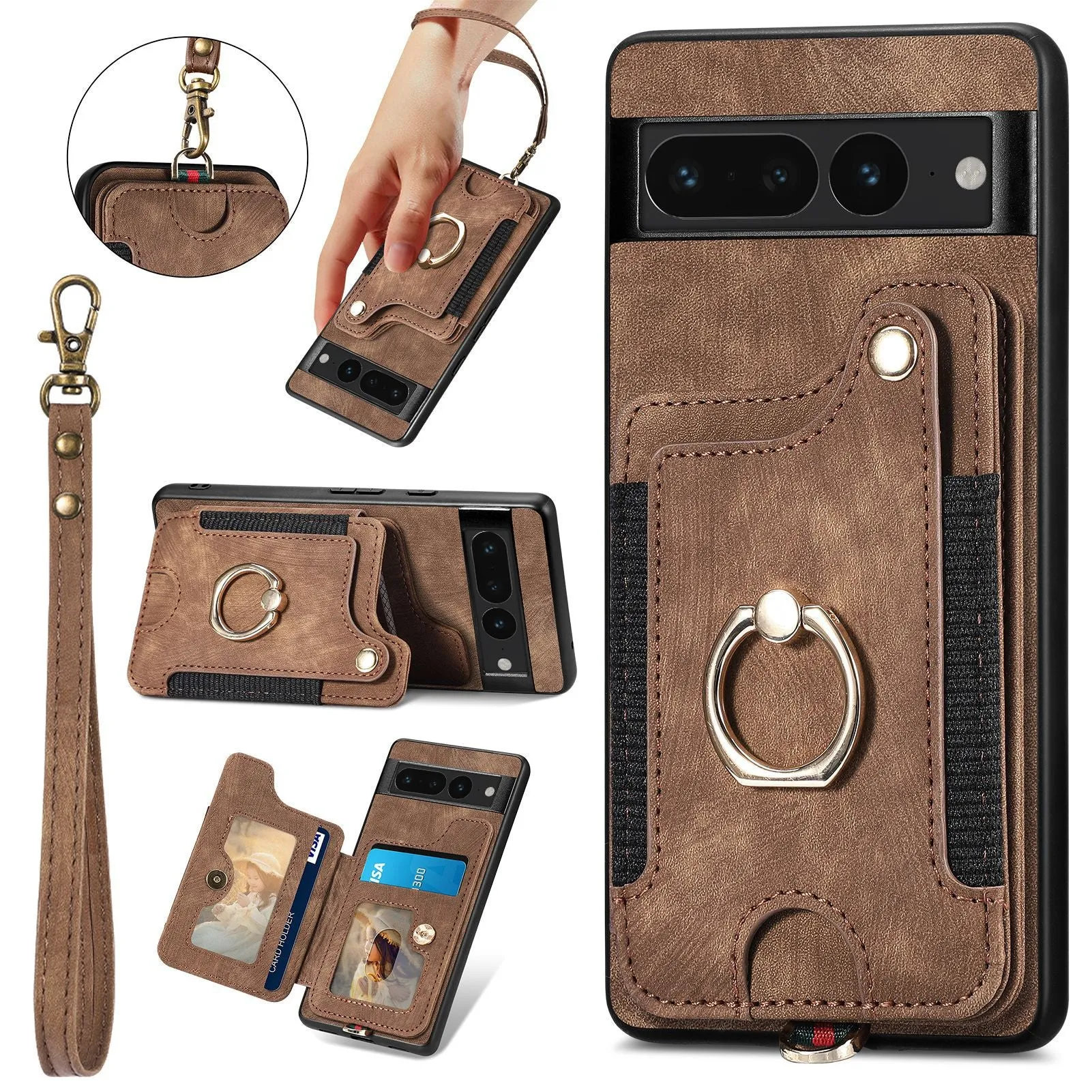 RFID Cards Solt Wallet Leather Case Magnetic Ring Holder Kickstand For Google Pixel987