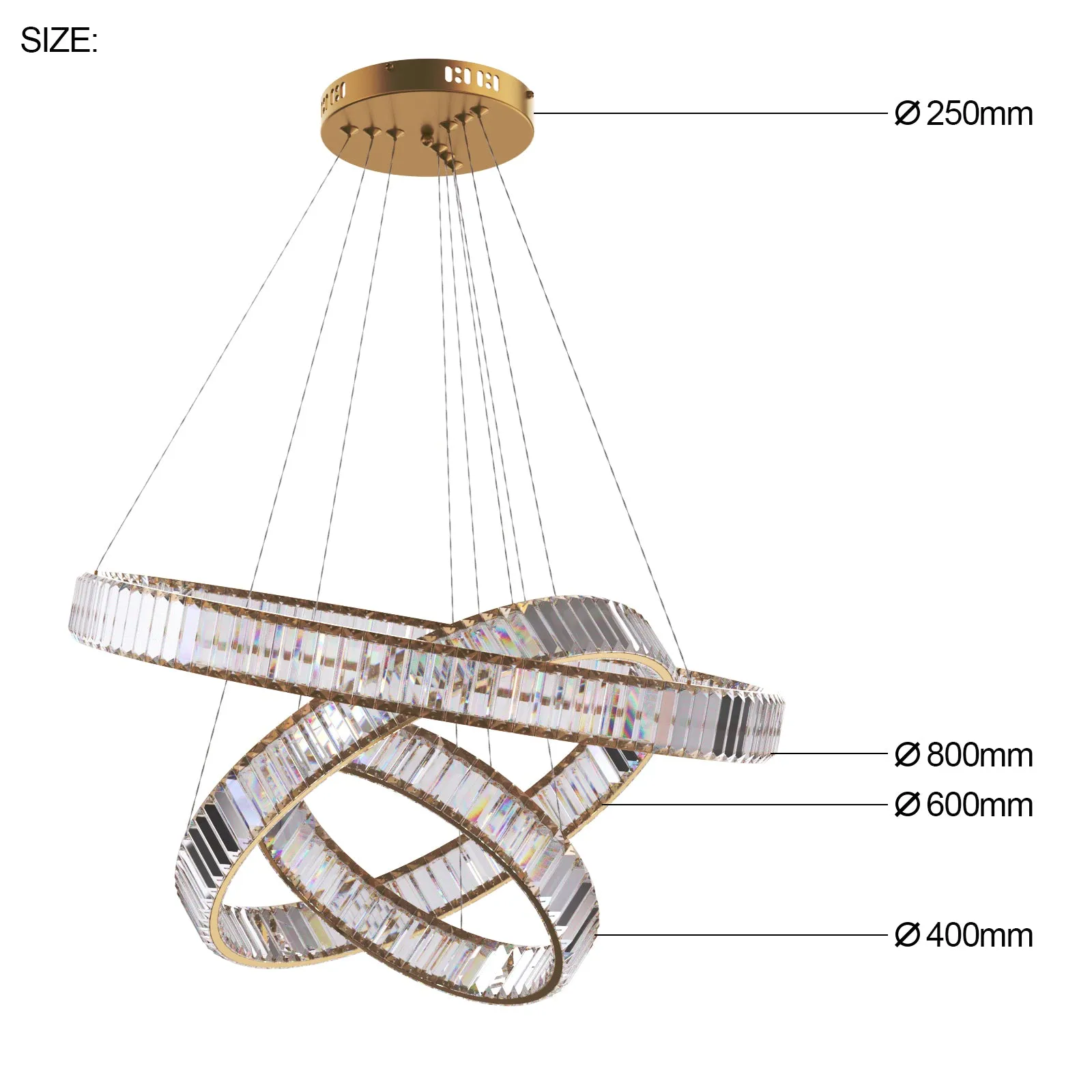 RING 3 Layers Modern Style Round Crystal Chandelier Pendant Light Tri-color