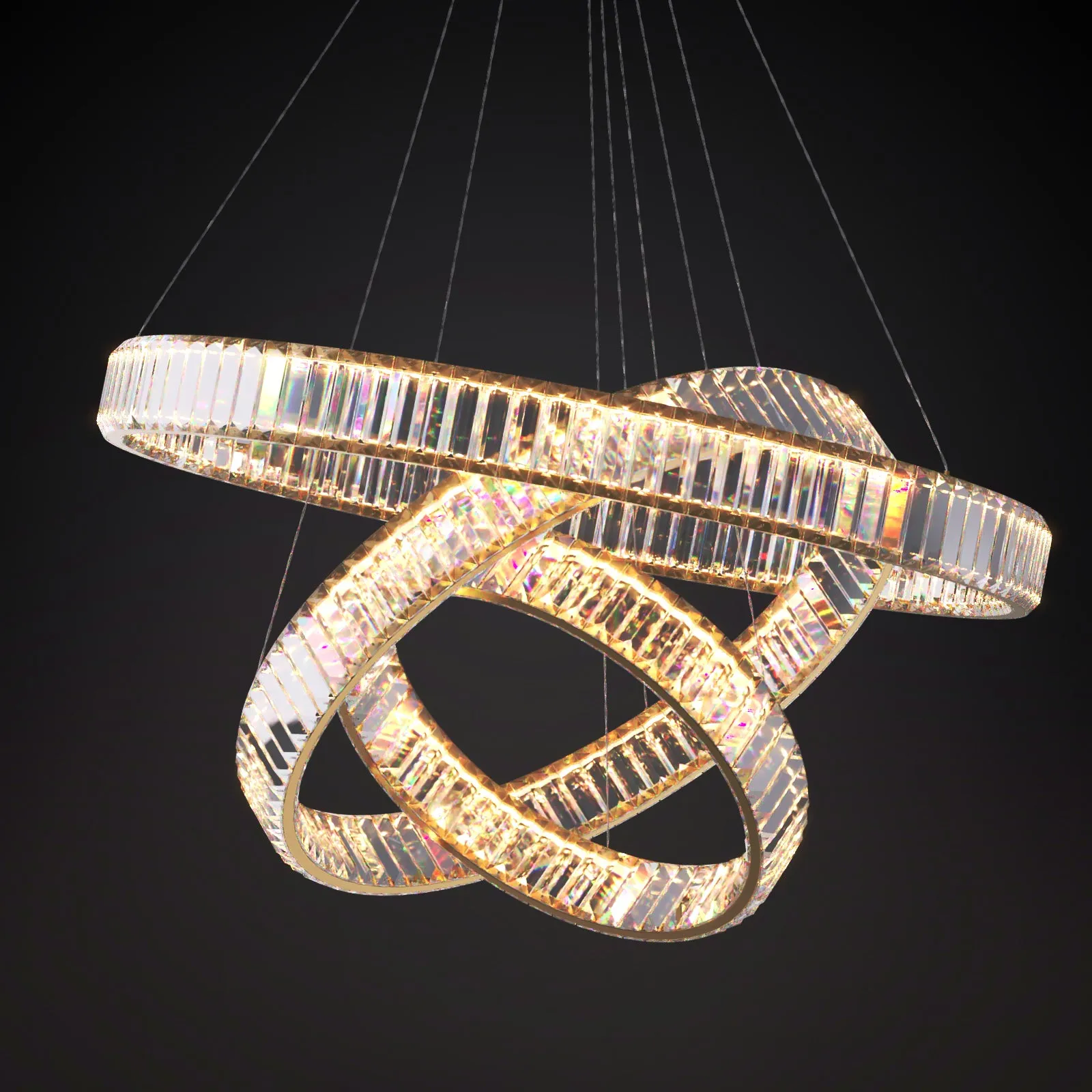 RING 3 Layers Modern Style Round Crystal Chandelier Pendant Light Tri-color