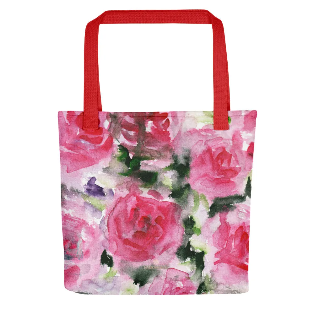 Rose Pink Tote Bag, Best Spring Girlie Pink Rose Floral Flower Designer 15"x15" Market Tote Bag - Made in USA/EU