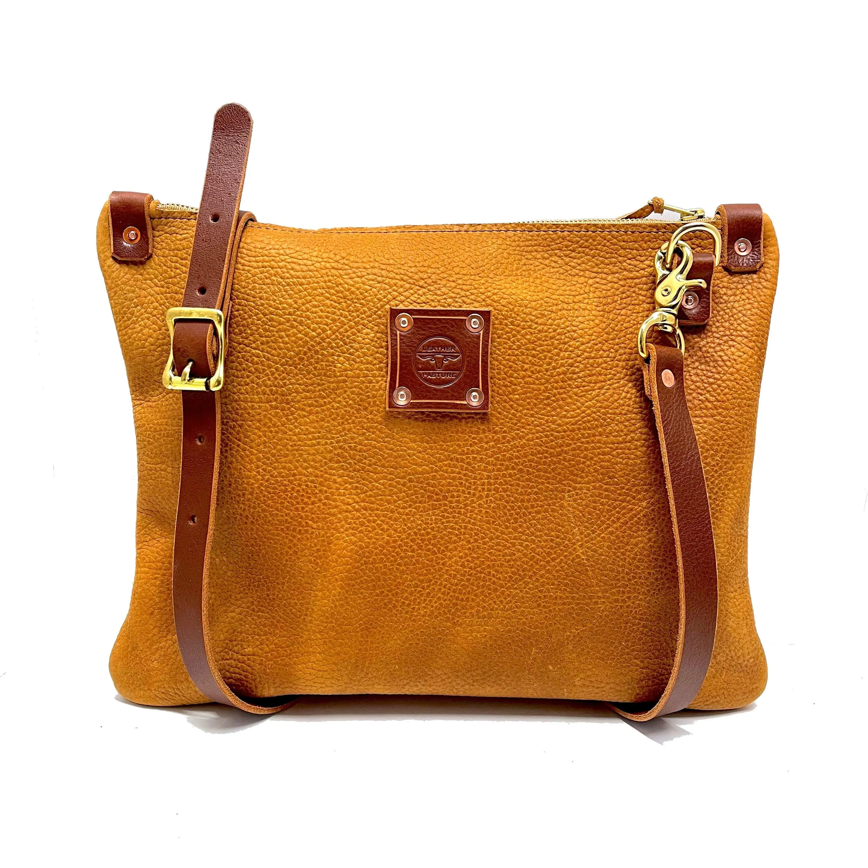 RTS- Leather Messenger Bag In Almond