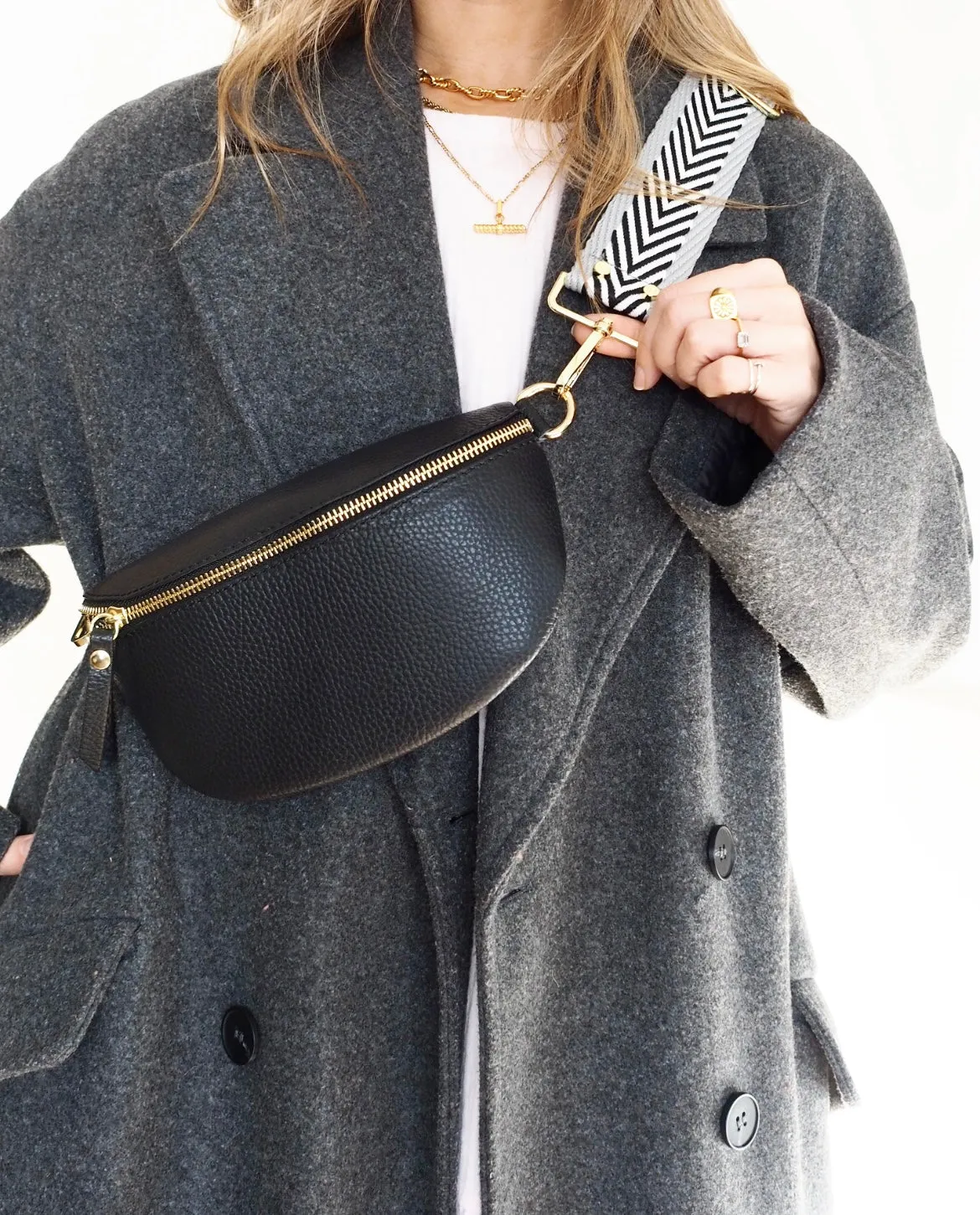 Sling Bag - Black with Grey Chevron Strap