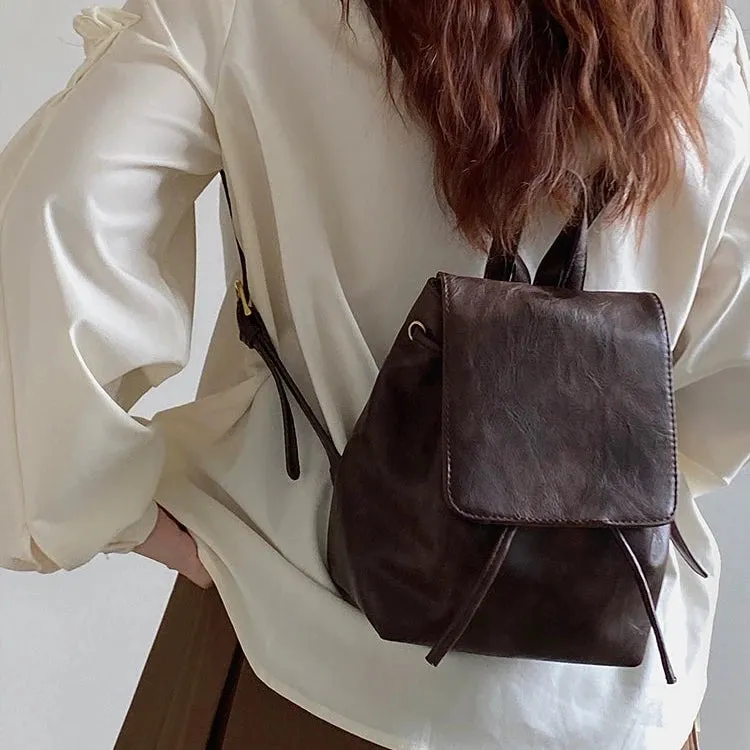 Small Retro Brown Backpack - Versatile Women's Shoulder Bag