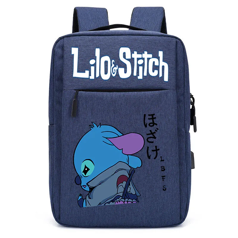 Stitch School Bag USB Charging Backpack Large Capacity Student School Bag Anime Computer Bag Casual Backpack