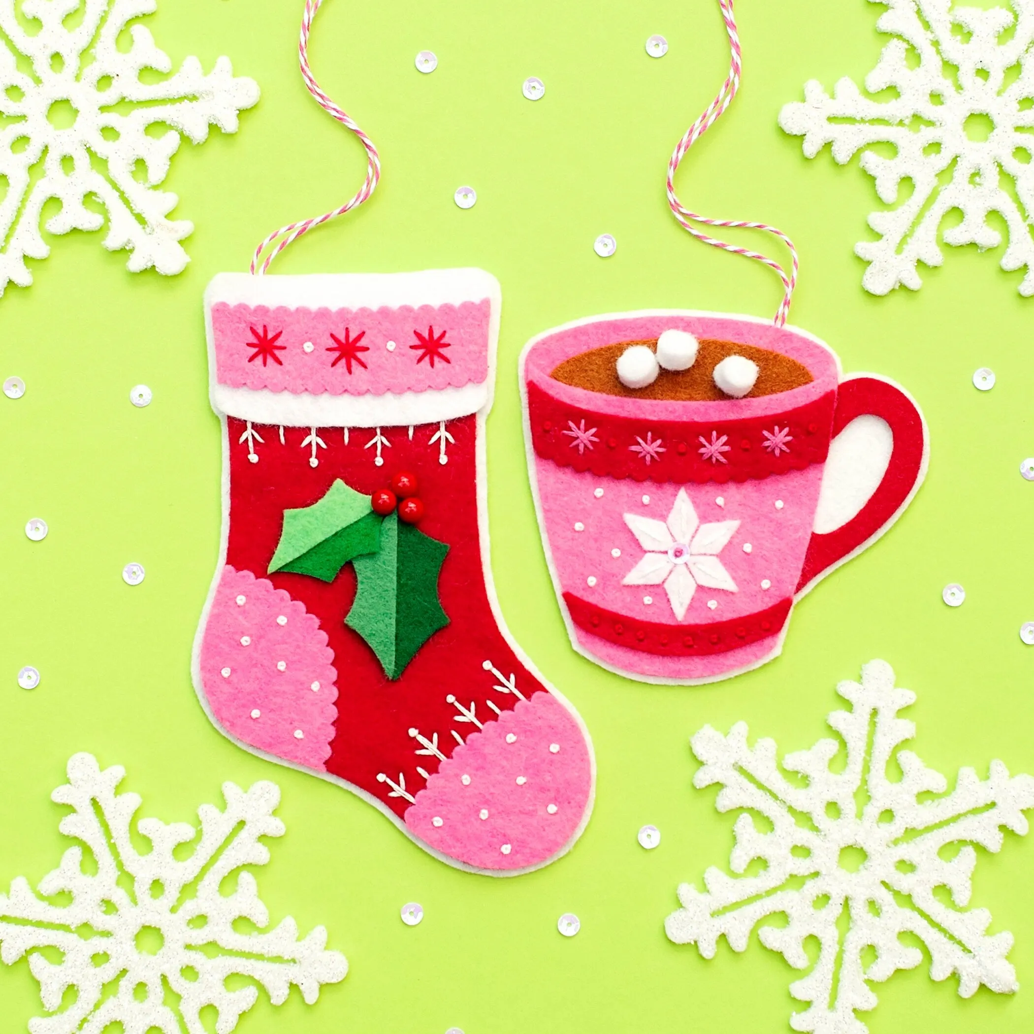 Stocking And Hot Chocolate Wool Felt Ornament PDF Pattern