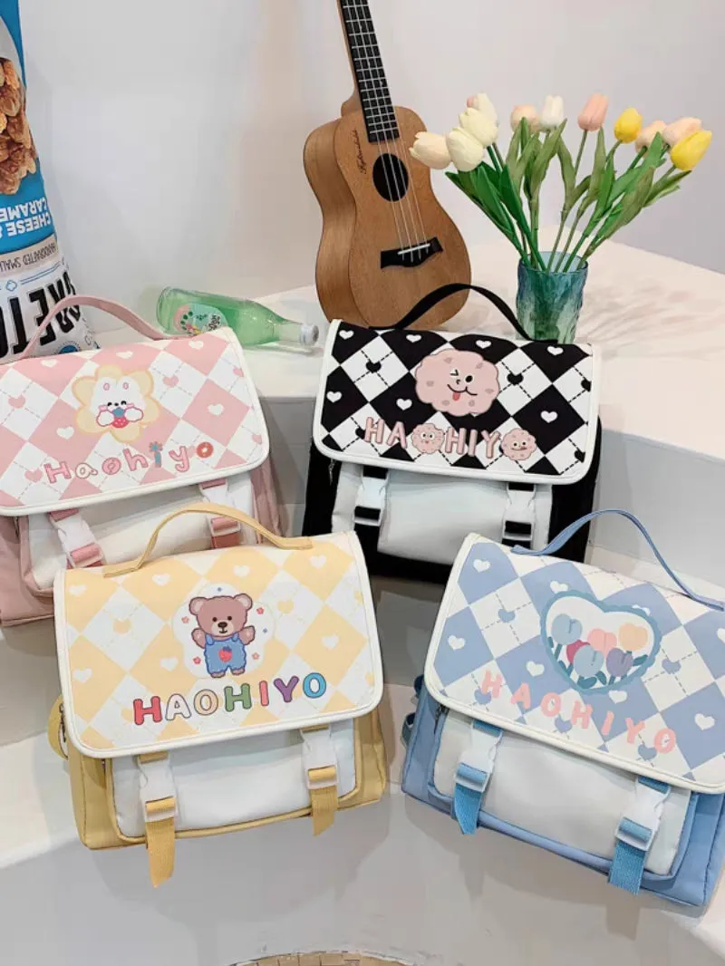 Student College Schoolbag Flower Rabbit Bear Pink Yellow Blue Briefcase Bag