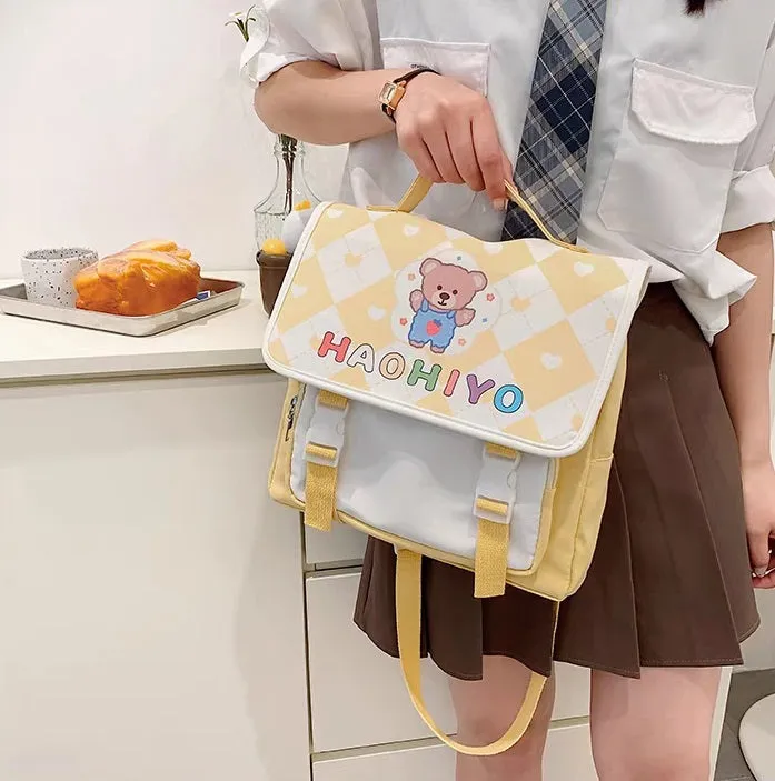 Student College Schoolbag Flower Rabbit Bear Pink Yellow Blue Briefcase Bag