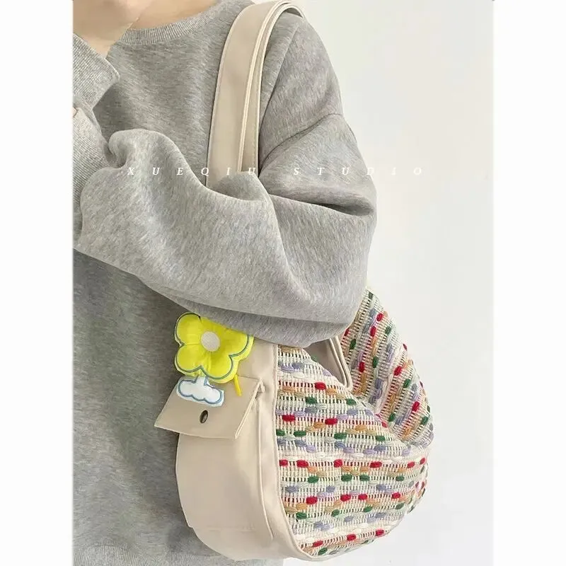 TAVIMART  -  Japanese Ins Canvas Bag Women's Large-capacity Shoulder Bag Messenger Bag Students Commuting Woven Tote Bag