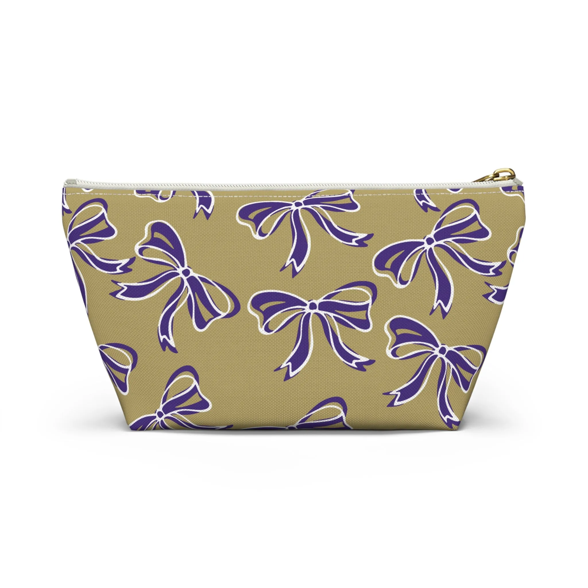 Trendy Bow Makeup Bag - Graduation Gift, Bed Party Gift, Acceptance Gift, College Gift, Purple and Gold, JMU Dukes, James Madison