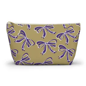 Trendy Bow Makeup Bag - Graduation Gift, Bed Party Gift, Acceptance Gift, College Gift, Purple and Gold, JMU Dukes, James Madison