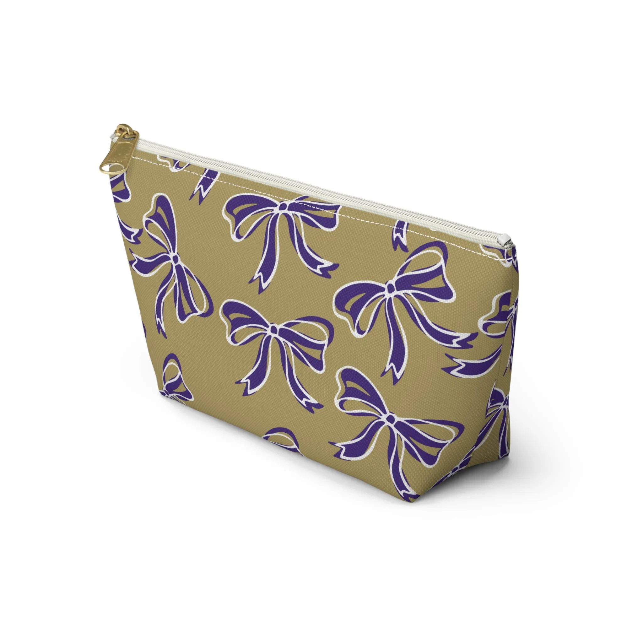 Trendy Bow Makeup Bag - Graduation Gift, Bed Party Gift, Acceptance Gift, College Gift, Purple and Gold, JMU Dukes, James Madison