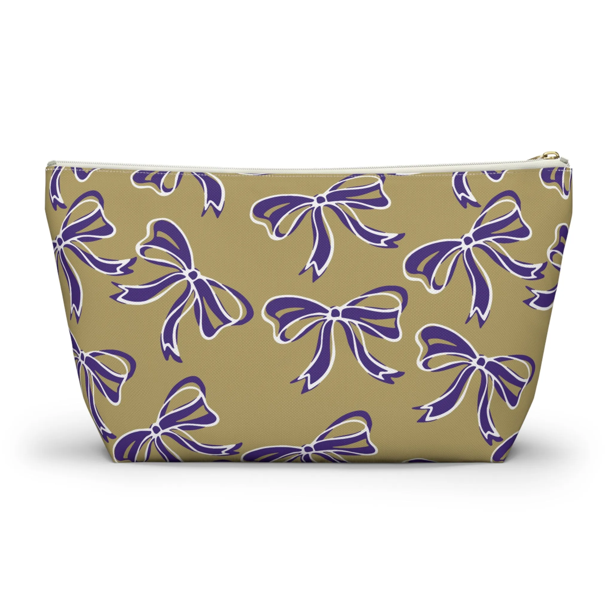 Trendy Bow Makeup Bag - Graduation Gift, Bed Party Gift, Acceptance Gift, College Gift, Purple and Gold, JMU Dukes, James Madison