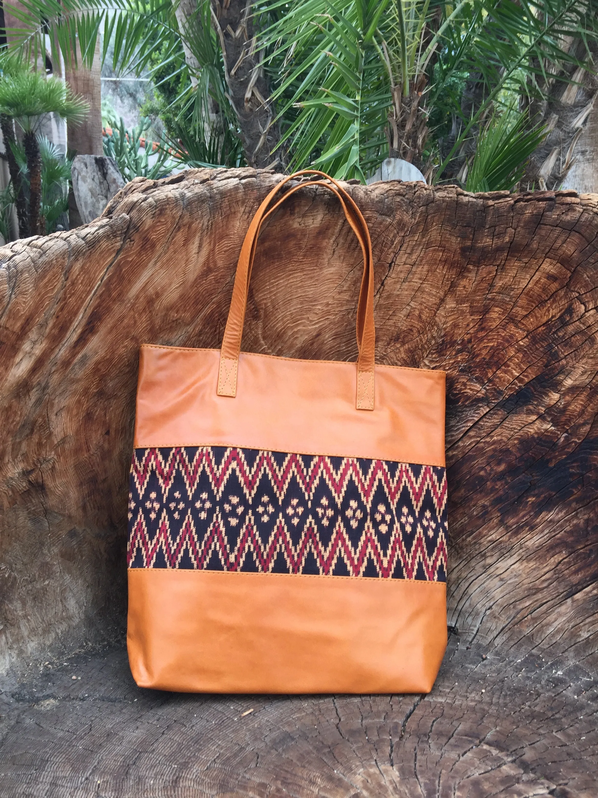 Tribal and Caramel Leather Tote