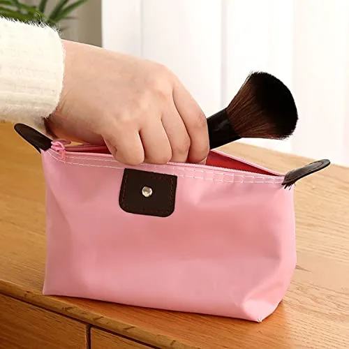 Wolpin 1Pc Cosmetic Makeup Kit Storage Organizer Makeup Pouch Travel Toiletry Vanity Bag, Makeup Brush Lipstick Holder Portable Waterproof (22 x 16 cm) Pink