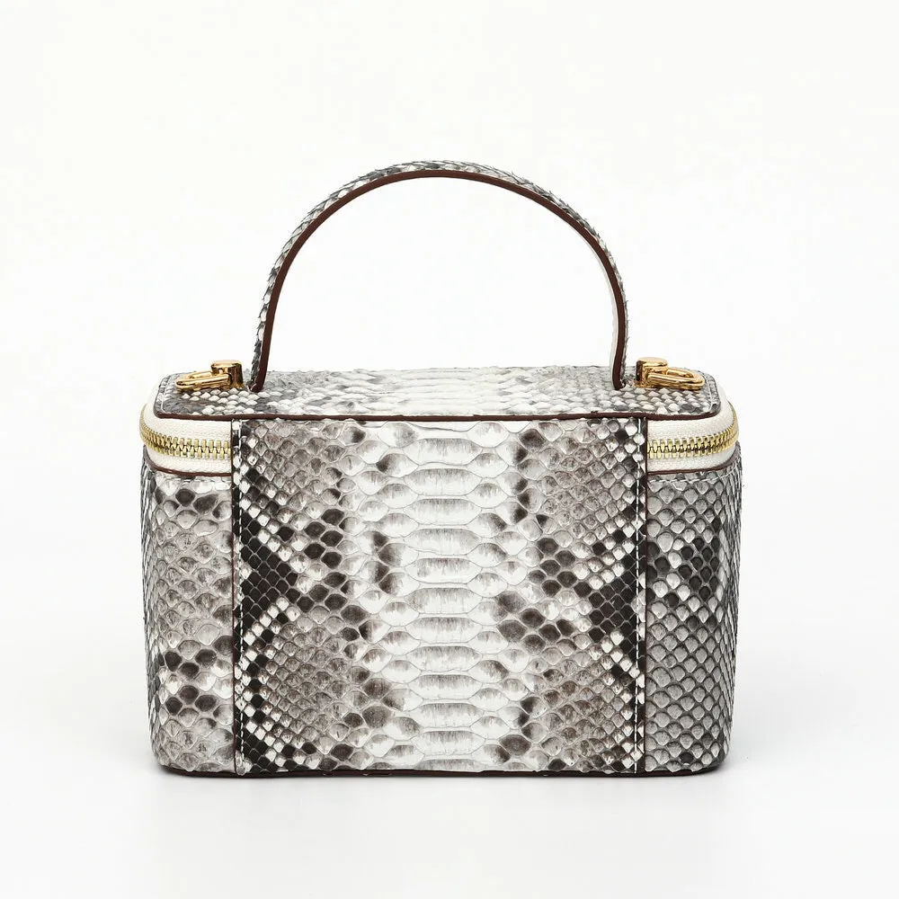 Womens  Python Leather Top Handle Cosmetic Cross Body Bag