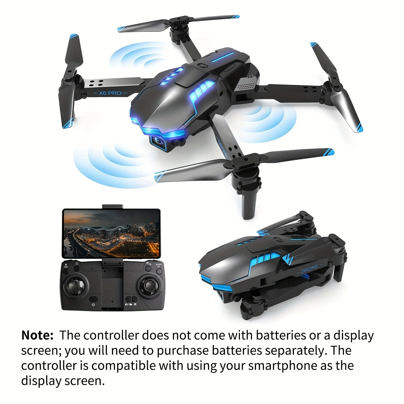 XKRC X6 Foldable Drone with Camera, Obstacle Avoidance, Gravity Mode, and More - Includes Carrying Bag