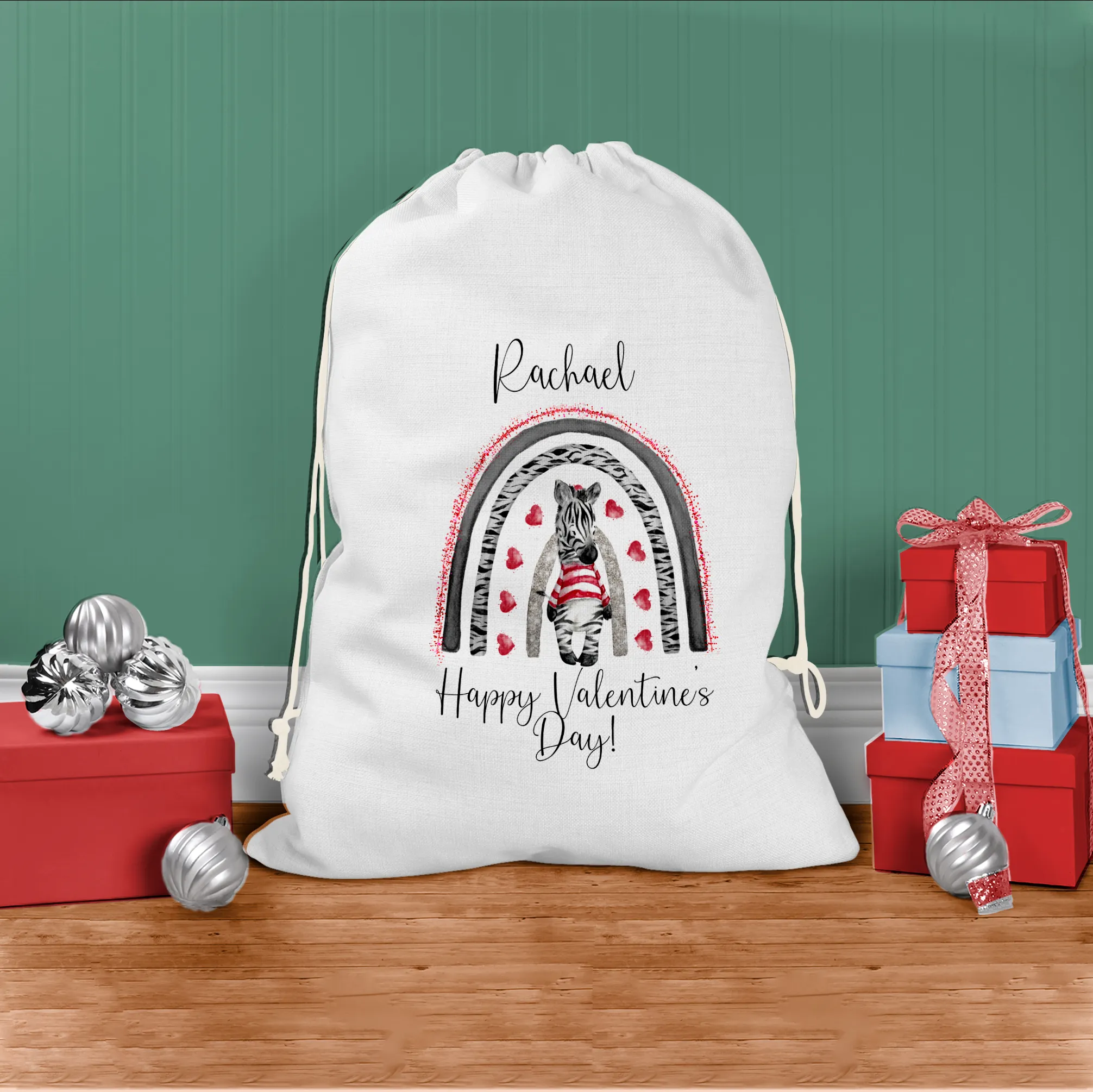 Zebra Rainbow Personalised Valentine's Day Gift Sack