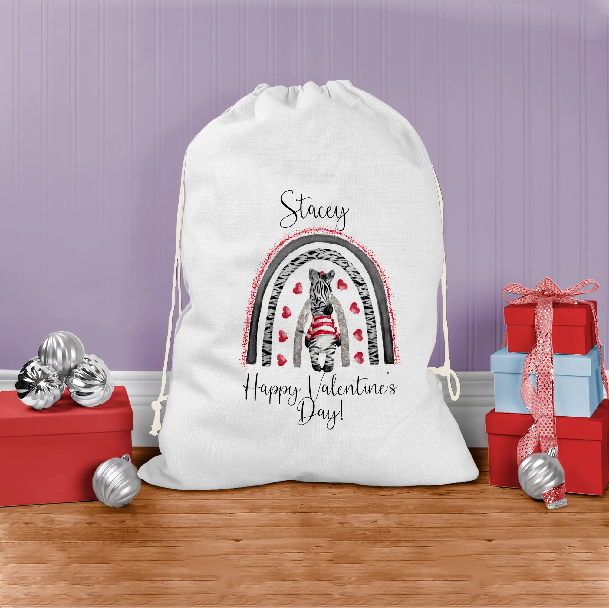 Zebra Rainbow Personalised Valentine's Day Gift Sack